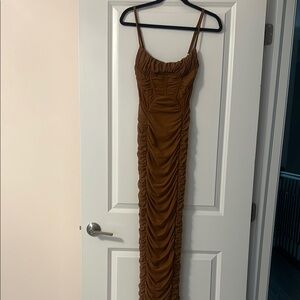 Elegant Brown Ruched Maxi Dress